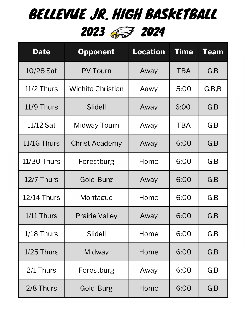 Bellevue ISD Basketball Schedule